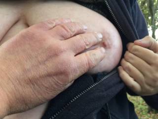 One guest arrived a few minutes before his friend. He asked that while we are waiting, can I have a quick play with your tits please? She laughed - yes, sure - then held the left side of her jacket open for him ...