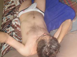 Another selfie of my body wearing a undie as I am on my bed...September 2025. A Sony 290 camera is used.