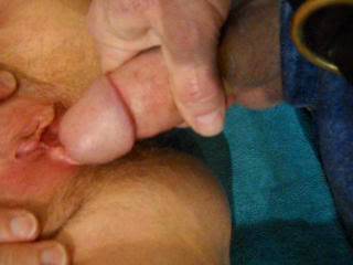 playing then stroking my cock over her spread pussy until I shoot a load on it. Cum along and tell about it.