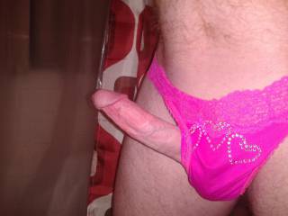 Bald cock in pink panties
