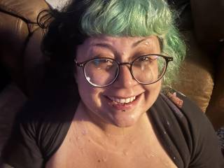 Brooke sucked me off until I came all over her face and glasses.  Look how happy she looks!