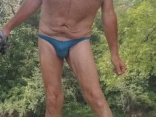 Hike at the river in a thong