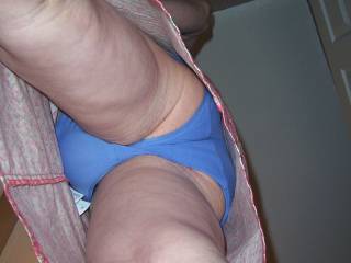 Here i am wearing Laurie\'s pink skirt with some new panties I bought...from below. This is what is under skirts