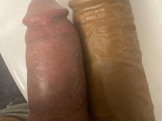 My dick is not 100% hard here but as you can see I
Am comparing it to a mold of the pornstar Shane Diesels cock and mine is actually much more girthier then his.