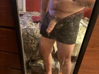 My cock hanging out of my underwear