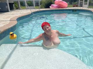 Having fun swimming naked in a pool. I love being nude whenever I can!