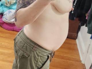 Stripping down after work. I looked cute today, but the clothes had to come off.