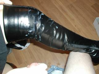 guy spunking over my wife,s boots