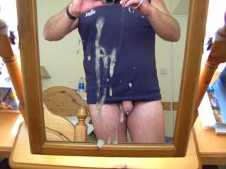 ME ,making a mess on the mirror after a messy, but lovely wank,anyone want to clean up my fresh sperm?