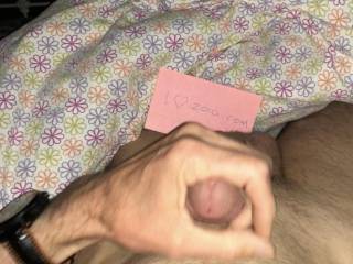 Jacking sweet cum with Zoig tag in background