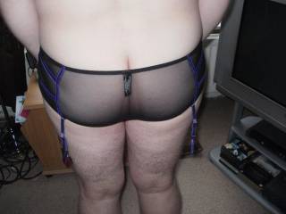 my arse in see thru panties with attatched suspender belts.