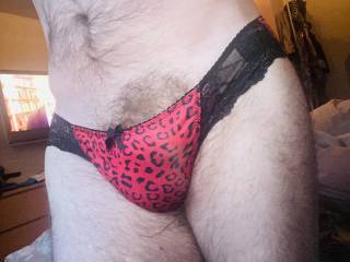 Red leopard print slutty panties.