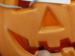 Pumpkin head bites cock on halloween