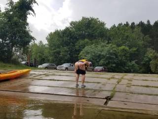 Mooning us after finishing kayaking on the Manistee.