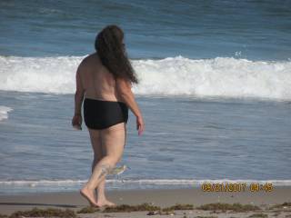 Sexy ass walking on beach and older guy was looking hard,Would you ????????