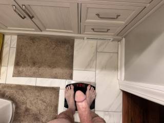 Early morning starting the day, after a shower weighing myself