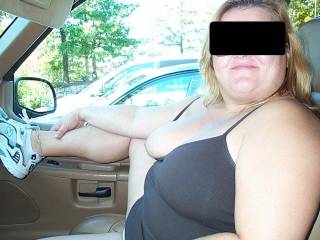 Wife in car showing tits