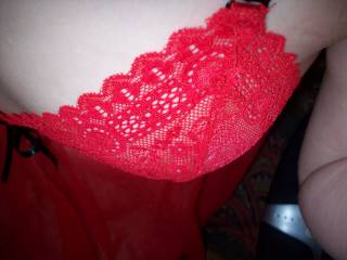 a close up of my tit in red, HOT