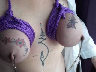 Another pic of my boobs tied and clamped by Pintapride..!😇😘