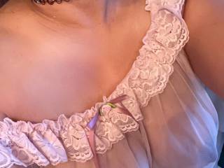 My lover sent me this selfie showing me she goes to bed in this sheer pink babydoll I got her, every night. I crave her mouth-watering melons.