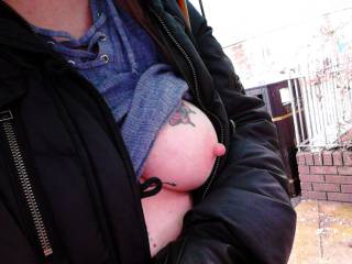 My Submissive out shopping in East Sussex and flashing her tit in public for you!