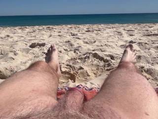 Getting some sun on my bits. April and 34 degrees. Gotta love a free beach.