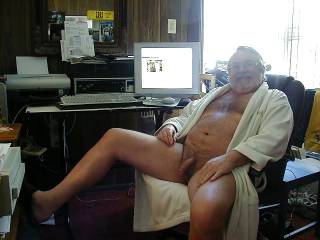 Working at my desk ... I\'m retired so my "work" consists of looking at porn all day and edge my cock!