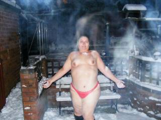 having fun throwing snow up in the air and showing off my boobies whoooohooo :)) xx