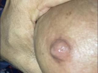 Trying to get my hand around her huge areola... fingers won’t touch! All natural titties love to be fondled, sucked and jizzed on. Ya think she’ll lick the cum off??