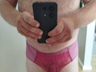 Trying on my wifes used panties.