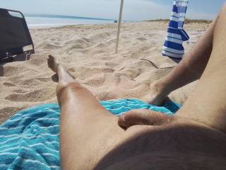 Relaxing after lots of nude fishing but early in the season with the beach empty as a nutsack after an orgy.  With perfect 34C+ days, plenty of fish, but not so much fem company or even lookers.