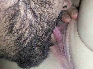Hubby licking my sweet pussy. Anyone want to help him out.  I've never had 2 people eating me out at the same time. Sounds like fun!