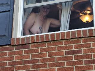 Visiting relatives while on a work trip, MF flashing me as I leave for work.
