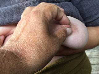 2 of 2 - nipple tug, while she lifts her tits. Playing with her left one ...