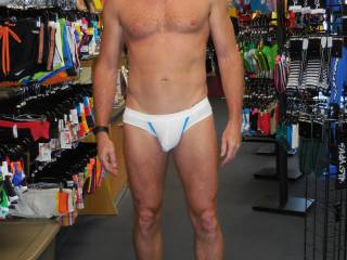 I was shopping for some sexy underwear at my new favorite shop in Vegas. The clerks, some shoppers and I had a great time as I tried on several different underwear. The clerks even took all the pictures!  

Have you ever done been nude in a store?