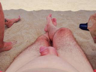 Day 2 at nude beach. I love people walking by and looking.  Makes me horny.