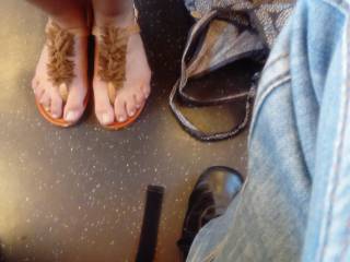 Girl feet in train