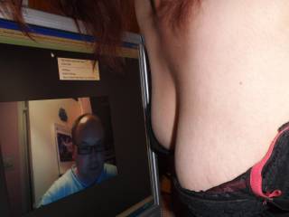 Having some fun in zoig chat with smallman07..so thought I\'d let him get up close n personal with my boobs ....do you like??