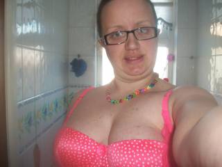 Trying to look intelligent in my glasses and todays bra