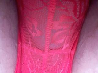 My balls straining to get out of lace undies.😉