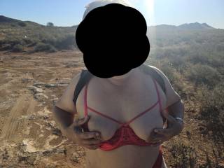 Wife showing off outdoors