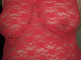 Love seeing your areolas through the red lace