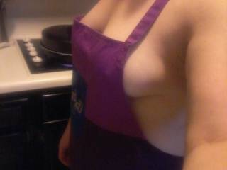 Thought I'd try cooking nude. Used an apron first & thought about taking it off. What do you think...should I?