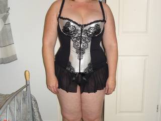 Anita in her new outfit to wear to our first swingers party