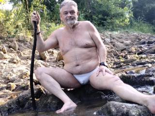 Was taking a few pics at the creek and you could see through his sexy undies he was wearing for me...who would want to walk up on this photo shoot at the creek?