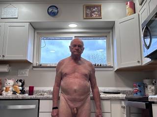 Naked in the kitchen