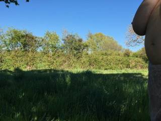 Oh dear - there I was taking a picture of the lovely hedgerow and blue sky ... then a topless lady spoiled the view by walking past on her way to meet a guest