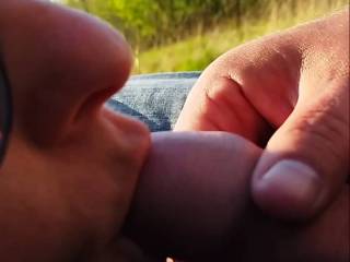 Outdoor blowjob, foreskin suck and lick in warmy meadow till cum inside mouth :)