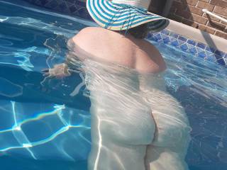 My sexy wife wearing her new pool hat