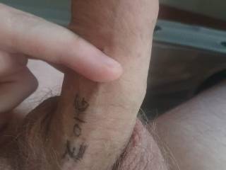 Wrote zoig on my dick, will wash it off later anyways ;-)
Anyone wants to give this hard uncut dick a taste?